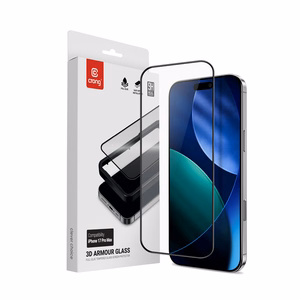 Crong 3D Armor Glass grūdintas apsauginis ekrano stiklas, skirtas iPhone 17 Pro Max, su montavimo rėmeliu