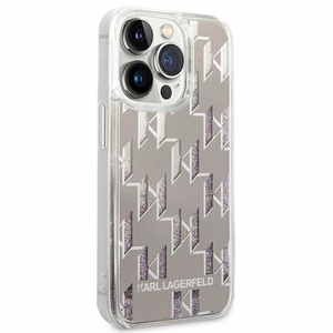 Karl Lagerfeld KLHCP14LLMNMS iPhone 14 Pro 6.1 kietasis dėklas sidabrinis skystas blizgutis Monogram