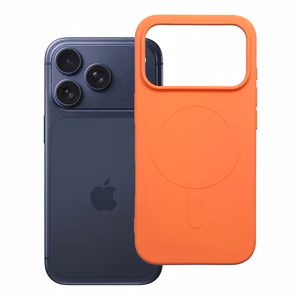 Silikoninis „Mag Cover“ dėklas, skirtas „iPhone 17 Pro / 18 Pro“, suderinamas su „MagSafe“, su didele kameros išpjova – oranžinis