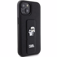 Karl Lagerfeld Gripstand Saffiano Karl&Choupette Pins dėklas telefonui iPhone 15 - juodas