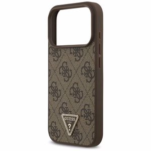 Guess Leather 4G Triangle Strass MagSafe dėklas iPhone 18 Pro / 17 Pro – rudas