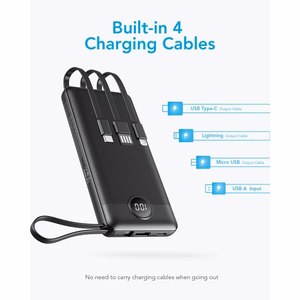 VEGER išorinė baterija 10000 mAh su įmontuotais kabeliais Micro USB / Type C / Lightning C10 (W1116) juoda