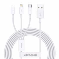 USB Kabelis Baseus "3in1 Superior" baltas 150cm (iki 3.5A)