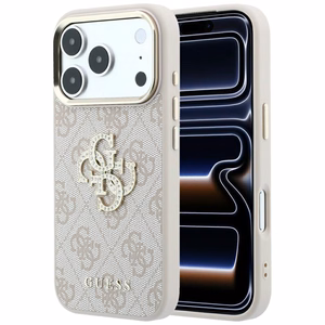 Guess 4G & Big Strass Logo dėklas, skirtas iPhone 17 Pro / 18 Pro – spalva: rožinė