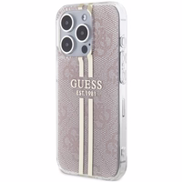 Guess IML 4G Gold Stripe dėklas telefonui iPhone 15 Pro - rožinis
