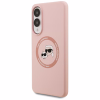 Karl Lagerfeld silikoninis Nauble galvos ir apskritimo Magnetinis dėklas telefonui Samsung Galaxy S25 Edge - rožinė