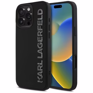 Karl Lagerfeld HC 3D Guminis Pailgintas Blizgus iPhone 16 Pro dėklas - juodas