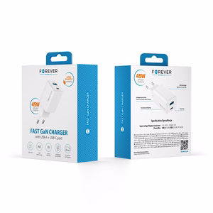 "Forever TC-08-45AC GaN PD QC įkroviklis 1x USB-C 1x USB 45W baltas