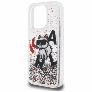 Karl Lagerfeld Liquid Glitter Choupette Logo deklas iPhone 16 Pro - skaidrus