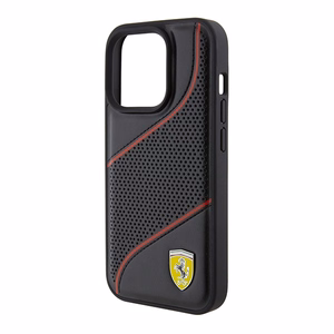 Ferrari Perforated Waves Metal Logo dėklas telefonui iPhone 15 Pro - juodas