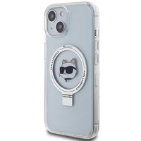 Karl Lagerfeld KLHMP15SHMRSCHH iPhone 15 6.1" baltas/baltas kietas dėklas su žiediniu stovu Choupette Head Magnetinis