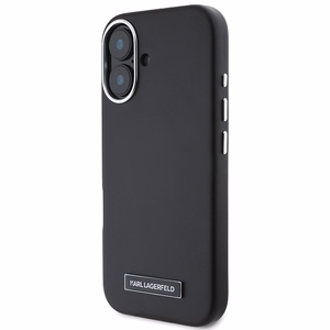 Karl Lagerfeld FW Metal Plate Magnetinis iPhone 16 Plus dėklas - juodas