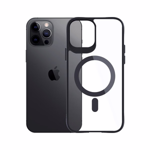 3mk satino šarvo magnetinis dėklas telefonui su MagSafe iPhone 12 Pro Max - skaidrus su juodu rėmeliu