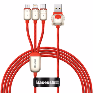 Baseus kabelis Tiger metai 3 viename - USB į Type C, Lightning, Micro USB - 3,5A 1,2 metrai (CASX010009) raudonas