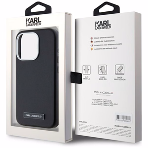 Karl Lagerfeld FW Metal Plate Magnetinis iPhone 15 Pro dėklas - juodas