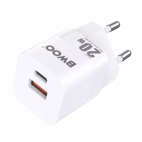 BWOO CDA156 PD sieninis įkroviklis 1x USB-C 1v USB 20W baltas