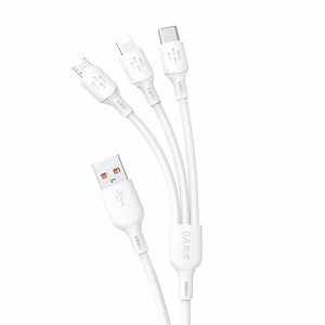 Dudao 3-in-1 USB-A – USB-C / micro USB / Lightning kabelis 6A, 1,2 m, baltas