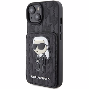 Karl Lagerfeld Saffiano Cardslots and Stand Monogram Ikonik Patch Dėklas telefonui iPhone 15 - juodas