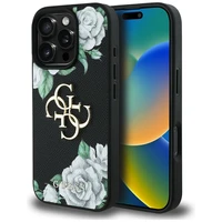 Guess Grained Roses Big 4G logo dėklas telefonui iPhone 16 Pro - juodas