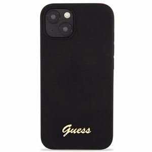Guess GUHMP13MLSLMGBK iPhone 13 6.1" чёрный/чёрный жёсткий чехол Silicone Script Gold Logo Magsafe