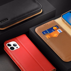 Dux Ducis Hivo odinis atverčiamas dėklas tikros odos piniginė kortelėms ir dokumentams iPhone 14 Pro ruda