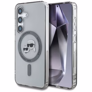 Dėklas telefonui Karl Lagerfeld Button Karl & Choupette Heads Išspausdintas logotipas MagSafe Samsung Galaxy S25 - juodas