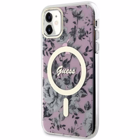 Guess GUHMN61HCFWSP iPhone 11 / Xr 6.1" rožinis kietas dėklas Gėlė MagSafe
