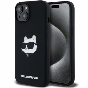 Karl Lagerfeld Silikoninis Choupette Head Magnetinis dėklas telefonui iPhone 15 Plus / 14 Plus – juodas