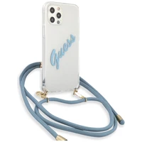 Guess GUHCP12MCRTVSBL iPhone 12/12 Pro 6.1" mėlynas kietasis dėklas Script Vintage