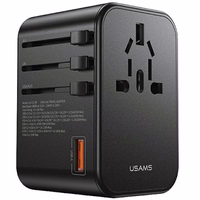 USAMS Tinklo adapteris 1xUSB+2xUSB-C T62 65W 4w1 US/AU/EU/UK juodas CC199TC01 (US-CC199) Universalus kelioninis įkroviklis