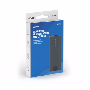 Savio M.2 SSD NVMe išorinis disko korpusas, USB-C 3.1, AK-67, pilkas