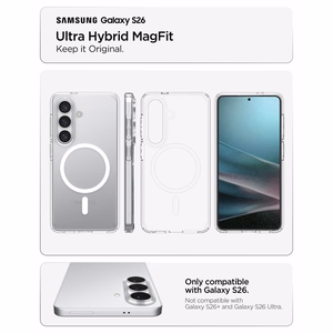 SPIGEN dėklas ULTRA HYBRID MAG, suderinamas su "MagSafe", skirtas S26, skaidrus / baltas