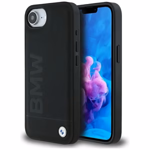 Чехол BMW Leather Hot Stamp для iPhone 16e - чёрный