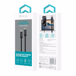 Devia kabelis Gracious EC646 PD USB-C - USB-C 1,0 m 60W 3A juodas