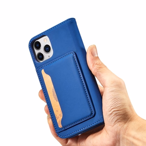 Magnetinis dėklas kortelėms iPhone 12 Pro Max dėklas kortelių piniginė kortelių laikiklis mėlynas