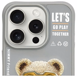 Nimmy Cool&Cute 2.0 meškos dėklas telefonui iPhone 15 Pro Max - pilkas