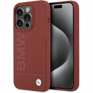 BMW silikoninis didelis logotipas magnetinis dėklas telefonui iPhone 15 Pro - raudonas