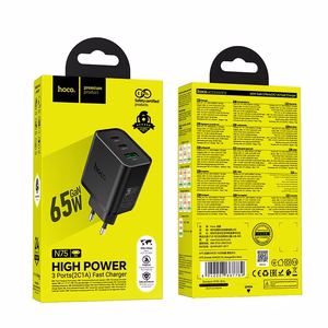telefono įkroviklis Hoco 2x USB C + USB A QC3.0 PD 3A 65W N75 juodas