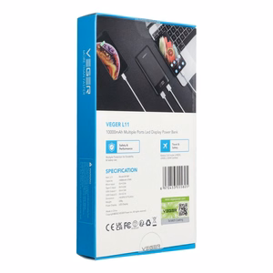 VEGER išorinė baterija 10000 mAh L11 (W1087) juoda