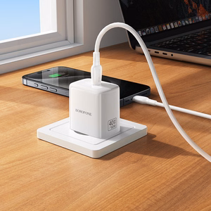 Borofone BN33 Fuente GaN USB-C tinklo įkroviklis QC3.0 PD 40W baltas