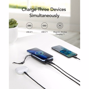 VEGER išorinė baterija 10000 mAh su belaidžiu įkrovimu suderinama su MagSafe PD QC3.0 2A 20W MagOn (VP1151 / W1151) juoda
