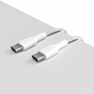 Puro Fabric sustiprintas pintas USB-C–USB-C įkrovimo ir duomenų laidas, 1,2 m, baltas