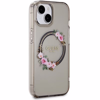 Guess IML Flowers Wreath MagSafe dėklas telefonui iPhone 15 / 14 / 13 - juodas
