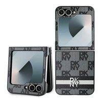 DKNY Checkered Pattern Printed Stripes Dėklas telefonui Samsung Galaxy Z Flip 6 - juodas