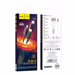 Laidas 3in1 USB A į Lightning / Micro USB / USB C Hoco 2A X74 1 m juodas