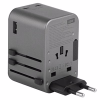 ENERGEA tinklo įkroviklis 1xUSB+2xUSB-CPD-PPS-QC 3.0 65W 1A2C adapter 4w1 US/UA/EU/UK pilkas/gunmetal Travelworld Adapter GaN65W