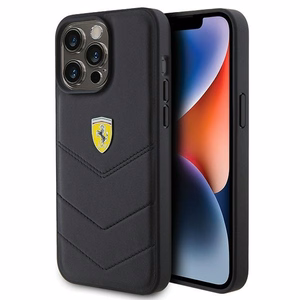 Ferrari dygsniuotas metalo logotipa dėklas iPhone 15 Pro Max – juodas