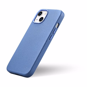 iCarer Litchi Premium odinis dėklas iPhone 14 Plus Magnetinis odinis dėklas su MagSafe Šviesiai mėlynas (WMI14220711-LB)