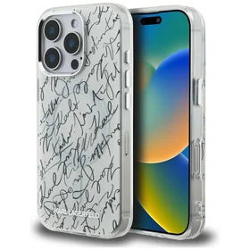 Karl Lagerfeld IML Karl Script raštas Magnetinis dėklas telefonui iPhone 16 Pro - baltas