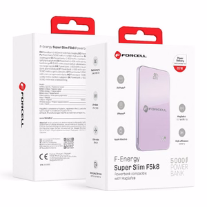 Išorinė baterija suderinama su MagSafe Forcell F-Energy SuperSlim F5K8 QC4.0 PD3.0 15W 5000 mAh violetinė